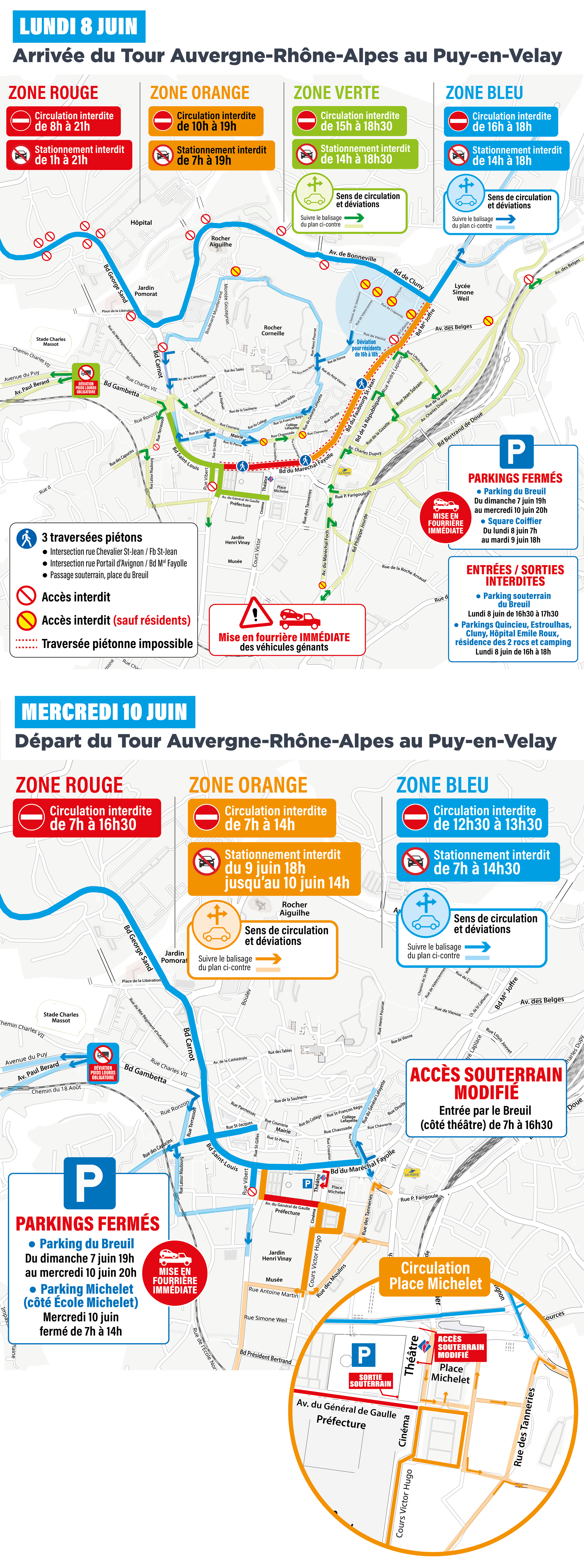 Tour AURA : comment venir, circuler et stationner les 8 et 10 juin